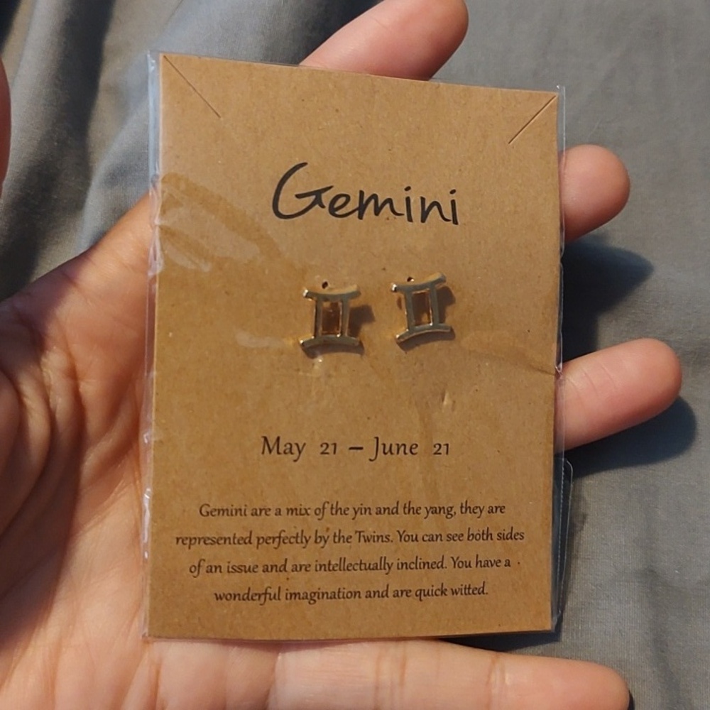 Gold Gemini Zodiac Stud Earrings